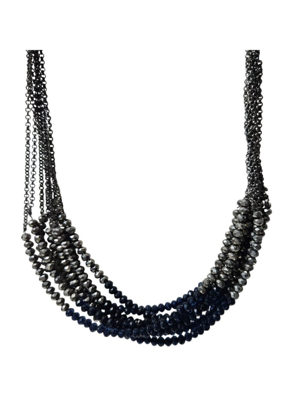 Vintage Beaded Necklace Multi Strand Layered Black Blue Faceted Beads Retro